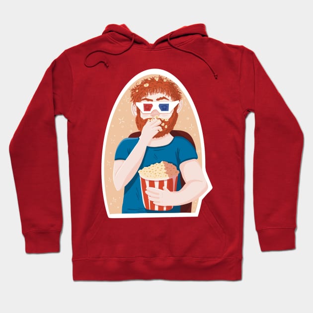 Movie lover man eating popcorn Hoodie by Xatutik-Art